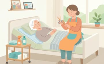 寝たきりの方への訪問理美容対応を表すイラスト
