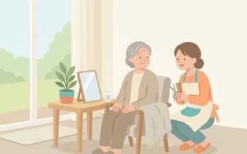 認知症の方の訪問理美容で確認することを表すイラスト