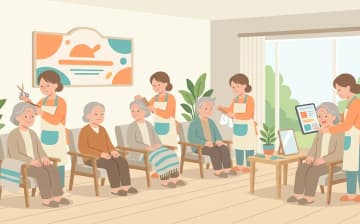 施設でまとめて訪問理美容を頼むときの料金確認を表すイラスト
