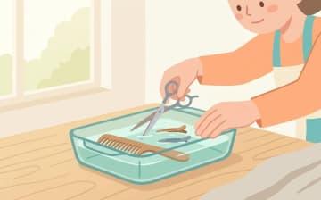 訪問理美容の道具の衛生管理を確認するポイントを表すイラスト