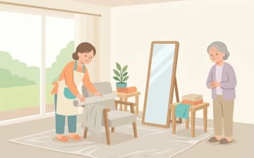 訪問理美容の当日に部屋で準備することを表すイラスト