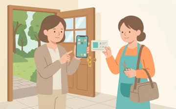 訪問理美容事業者の資格・届出を確認する方法を表すイラスト