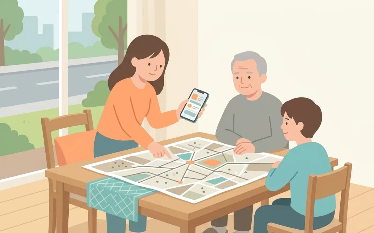 営業エリアに自宅・施設が入るかの確認方法を表すイラスト