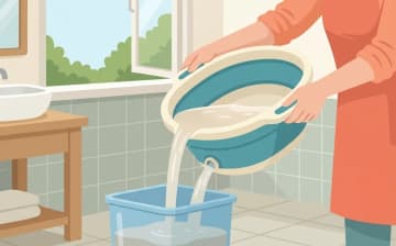 訪問理美容の洗髪排水を確認するポイントを表すイラスト