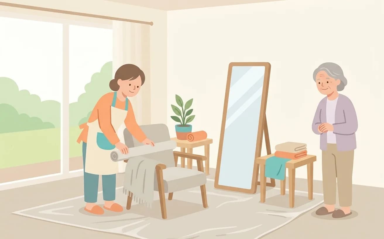 訪問理美容の当日に部屋で準備することを表すイラスト